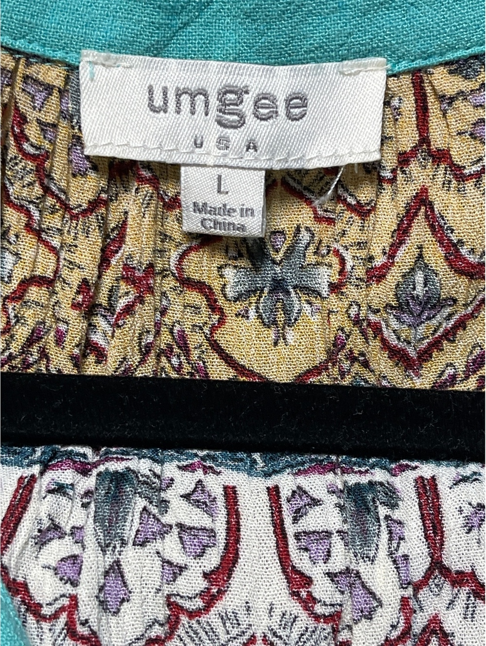 Umgee Turquoise Linen Blend Button Down Tunic Floral Paisley Lagenlook Large - Picture 7 of 8